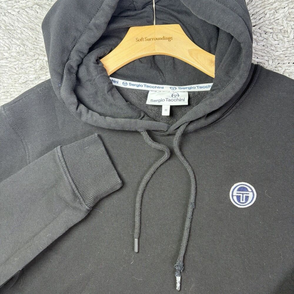 Sergio Tacchini Pullover Hoodie Mens Medium Black Activewear Training Winter Gym